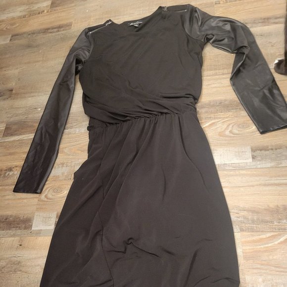 BLACK Dress | Kenneth Cole | Size 10 | Pleather Sleeves | Bubble Hemming - Picture 1 of 6